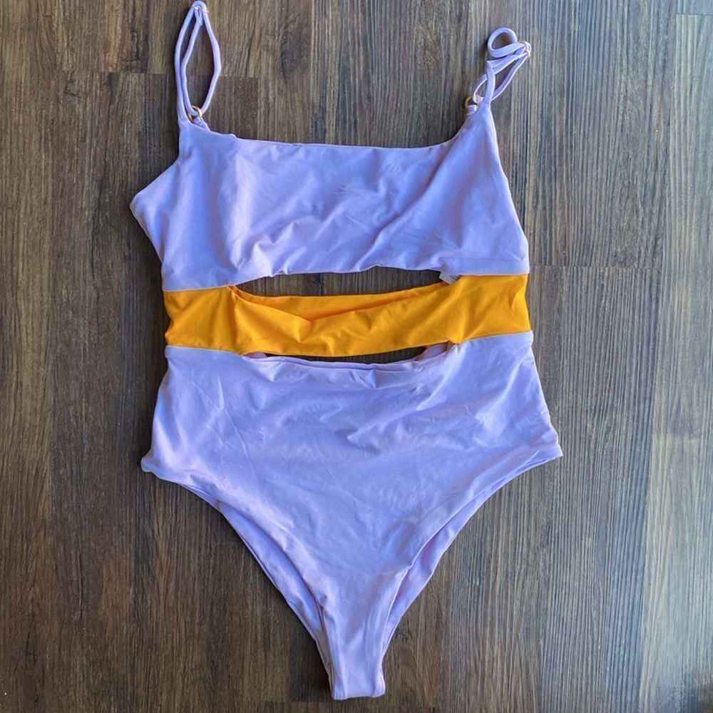L*Space Purple Orange Open Front Maxwell Bitsy One-Piece Swimsuit Women's US 10 - Picture 3 of 7